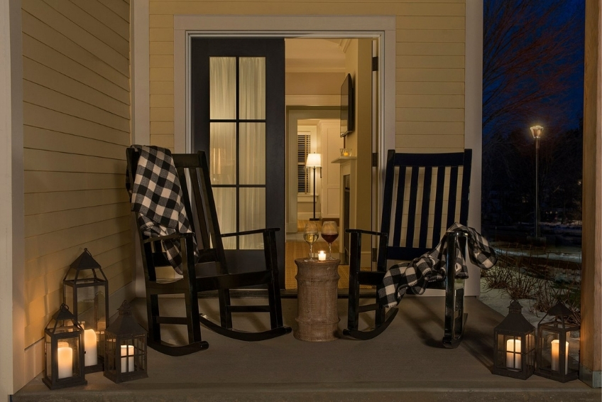 Rocking chairs on the porch at Kimpton Taconic Hotel